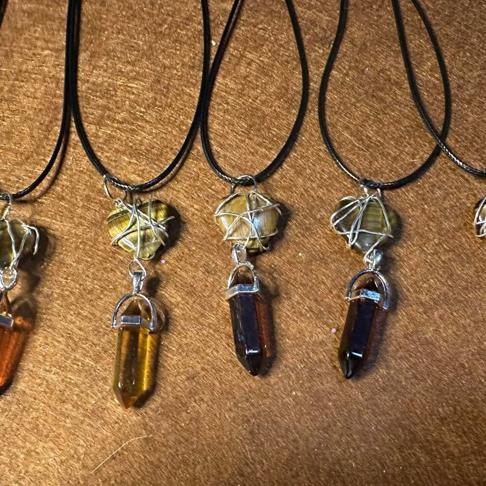 Hand wrapped tiger eye heart necklaces